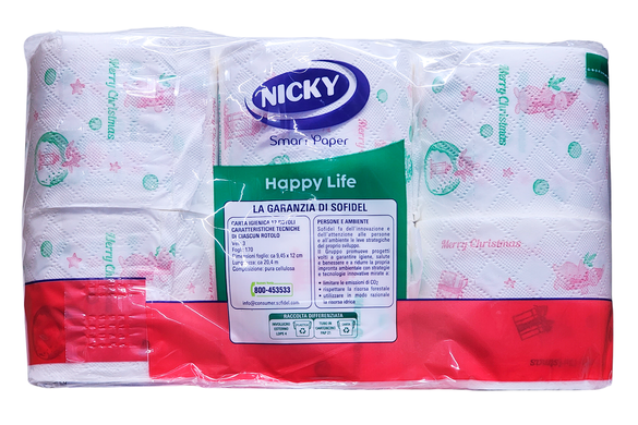 Туалетний папір NICKY carta igienica 3 veli happy life christmas 12 rotoli