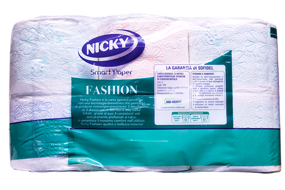 Туалетная бумага NICKY igienica 4 рулона fashion decorata e profumata 12 штук