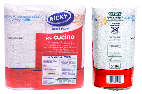 Полотенца бумажные в рулоне NICKY carta cucina asciugaTUTTO 2 rotoli 63 strappi