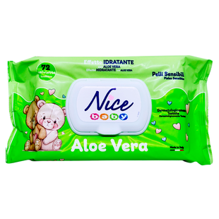 Влажные серветки детские NICE salviettine baby 72 шт. алоэ вера для чувствительной кожи