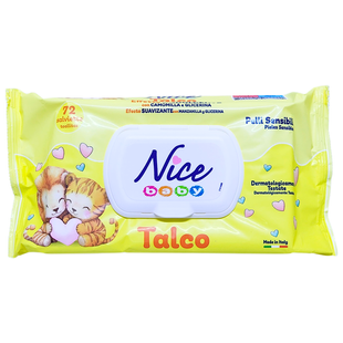 Влажные серветки детские NICE salviettine baby 72 шт. тальк для ежедневной чистки, смягчающий