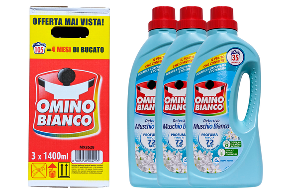 Жидкое средство для стирки универсальное OMINO BIANCO lav.muschio b. lv35x3 tripack (4200 ml)