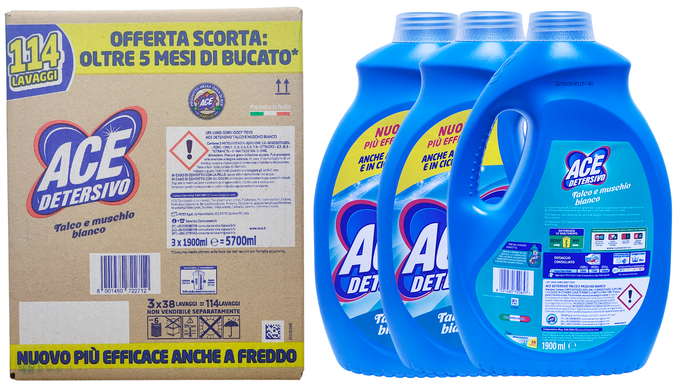 Рідкий засіб для прання ACE det.liq. lv 38 ml 1900 talc x3 tripack (5700 ml)