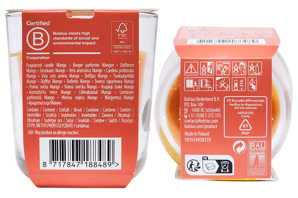 Ароматична свічка &laquo;манго&raquo; BOLSIUS sc. cand.BIC.mango 80/73