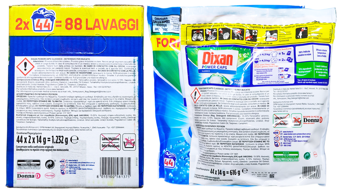 Капсули для прання універсальні DIXAN caps pow. pz 44 gr 616 classico x2 bipacco (88 caps 1232 gr)