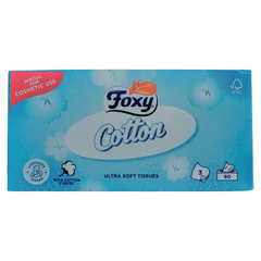 СЕРВЕТКИ ПАПЕРОВІ КОСМЕТИЧНІ В КОРОБЦІ 3-ШАРОВІ FOXY VELINE COTTON 90 ШТ.