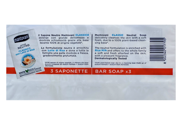 Мило тверде нейтральне MANTOVANI sap.latte riso 3x90 г.