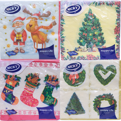 Серветки столовые NICKY tovaglioli happy life 3 veli christmas decorazioni natalizie 20 pz